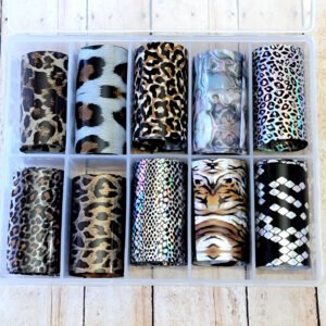 Animal Print Transfer Foil Nail Art Decoration - 10 Pcs