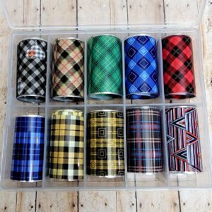 Color Plaid Transfer Foil Nail Art Decoration - 10 Pcs
