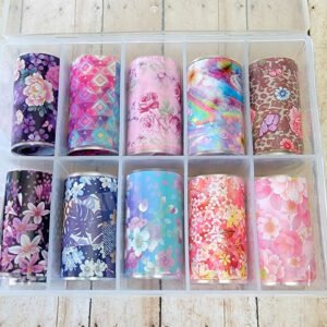 Floral Transfer Foil Nail Art Decoration - 10 Pcs