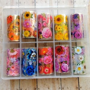 Floral Transfer Foil Nail Art Decoration - 10 Pcs