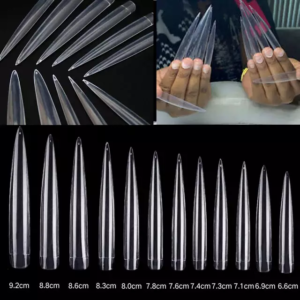 Clear XXL Extra Long Stiletto Nail Tips - 12 Sizes - 120 Pcs