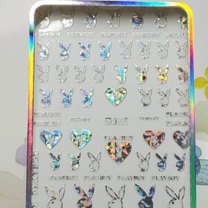 Holographic Silver Playboy Nail Art Stickers (Trend Series)
