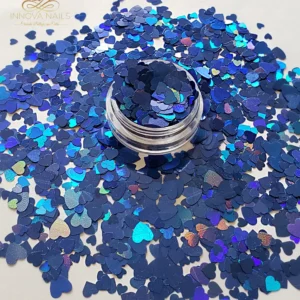 Blue Holograpyc Hearts Nail Art Decoration