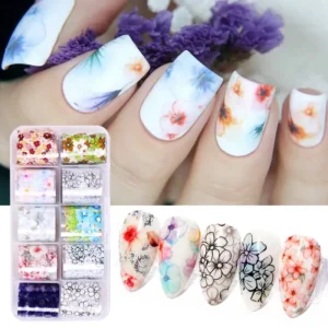Floral Transfer Foil Nail Art Decoration-10 Pcs