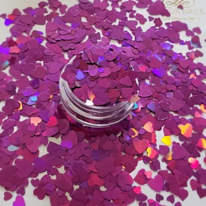 Magenta Holograpyc Hearts Nail Art Decoration