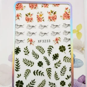 Pink Roses and Leaves Nail Art Stickers